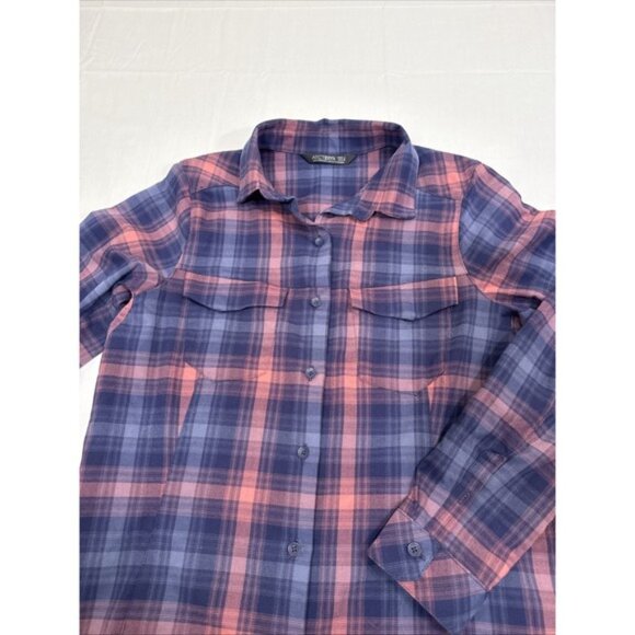 Arcteryx Shirt Women LRG Addison Button Front PURPLE/PINK Plaid L/S Flannel NWOT - Picture 2 of 10
